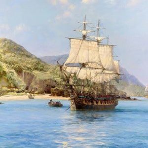 Reproduction The Pirates Cove, Wafer, îles Cocos par Montague Dawson