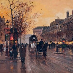 Sunset On the Boulevard de la Madelaine, Paris Painting by Edouard Leon Cortes Reproduction