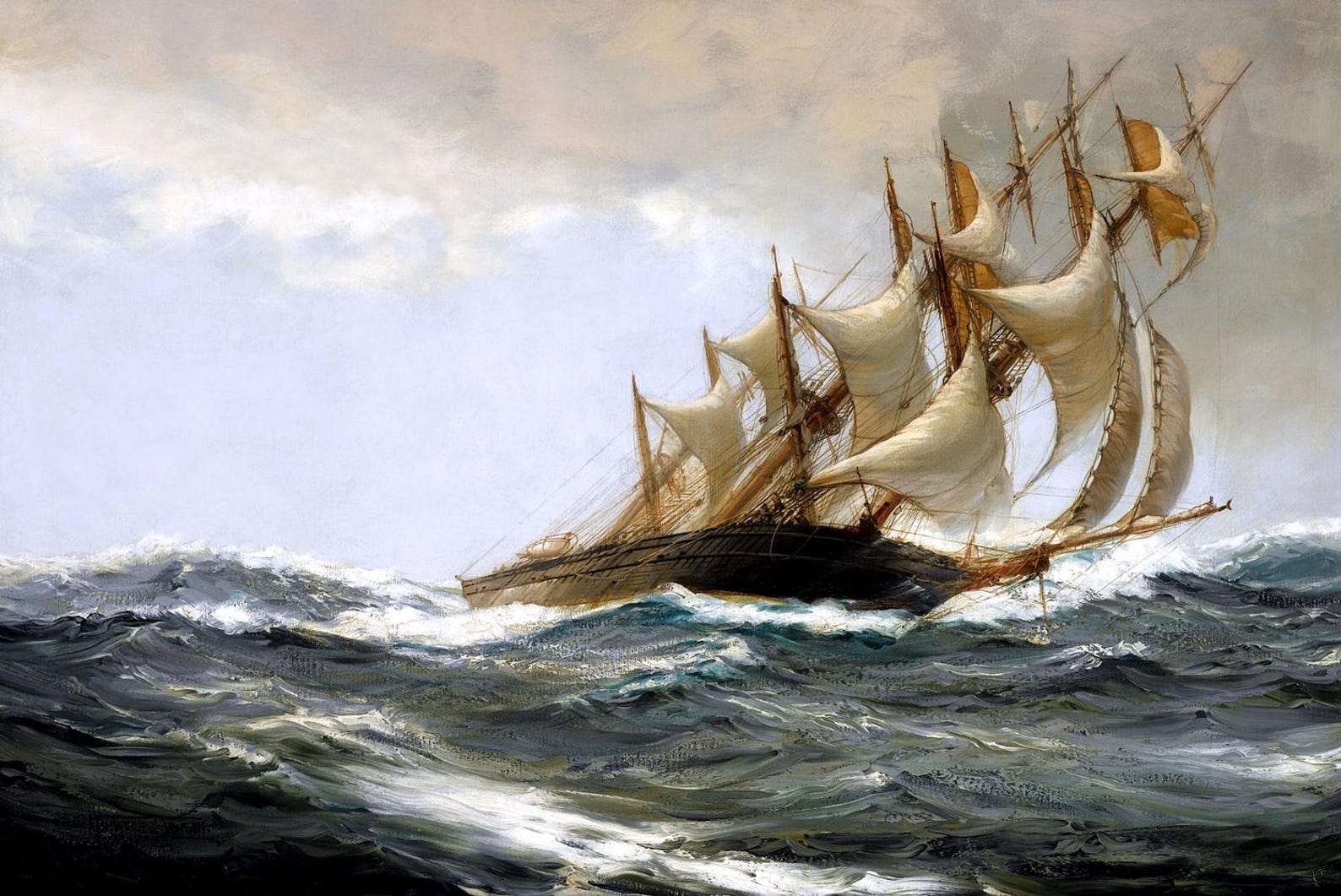 Blowing Hard Painting by Montague Dawson Art Reproduction Etsy
