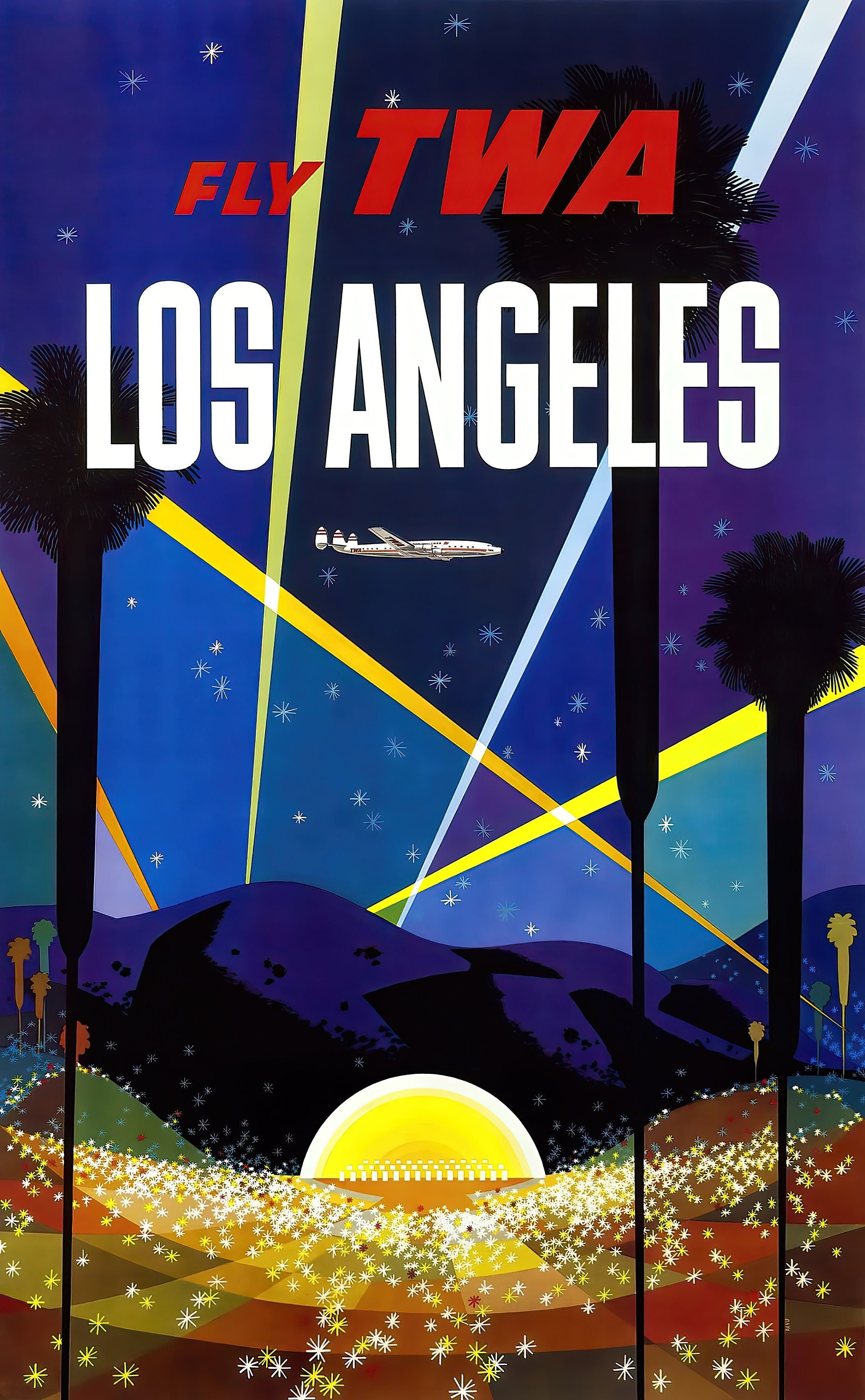 Los Angeles Fly TWA! American Airlines Vintage Travel Poster