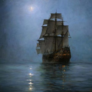 The Crescent Moon Painting by Montague Dawson Reproduction