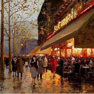 Stretched Canvas - La Coupole, Montparnasse, Paris Painting by Edouard Leon Cortes - Street Scenes Reproduction Giclee