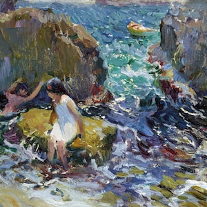 Children on the Shore, Javea Painting by Joaquin Sorolla y Bastida Reproduction