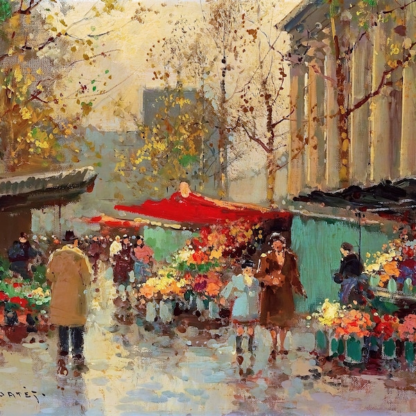 The Flower Market at la Madeleine Painting by Edouard Leon Cortes Reproduction