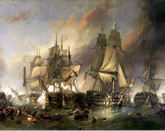 Lienzo estirado - La batalla de Trafalgar Pintura por William Clarkson Stanfield - Historia Reproducción Giclee