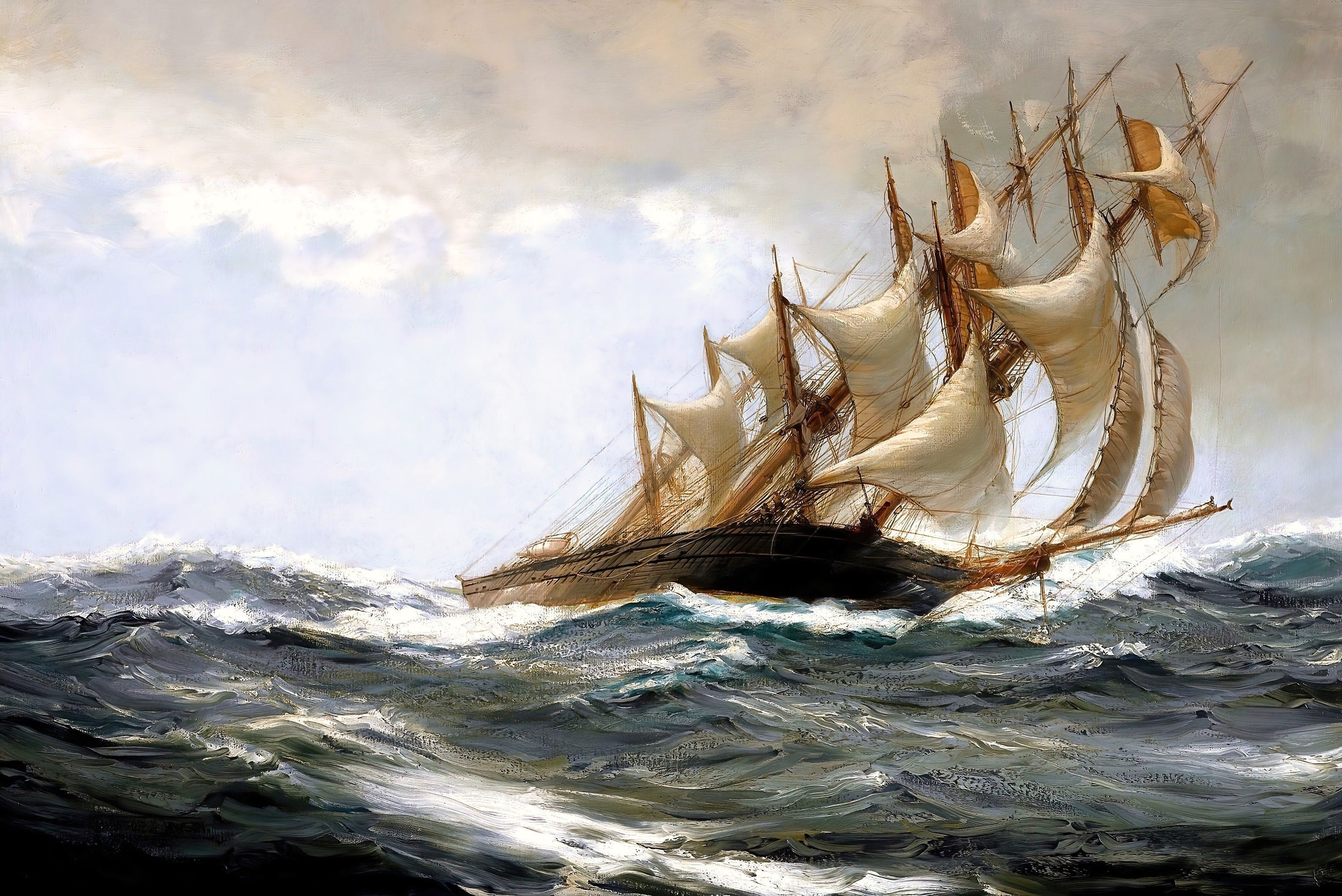 Blowing Hard Painting by Montague Dawson Reproduction | Etsy