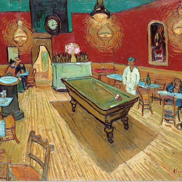 Stretched Canvas - Le café de nuit (The Night Cafe) Painting by Vincent van Gogh - Famous Painters Reproduction Giclee