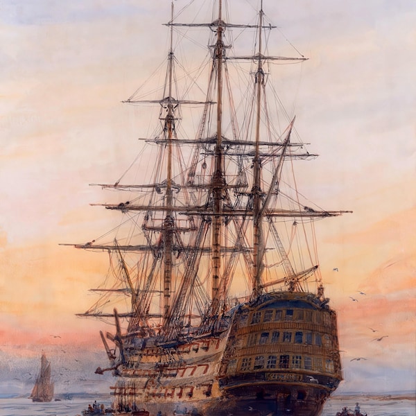William Lionel Wyllie HMS Victory Painting Reproduction – Giclée Canvas/Paper/Stretched