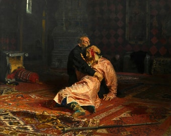 Ivan the Terrible and his Son Ivan Painting by Ilya Repin Art Reproduction