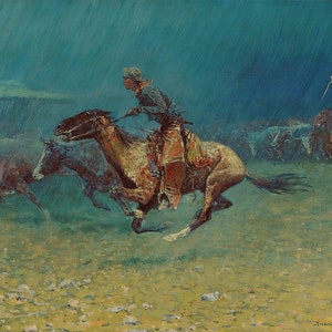 The Stampede Painting by Frederic Remington Reproduction
