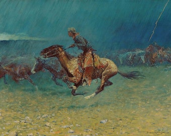 La pintura Stampede de Frederic Remington Reproducción