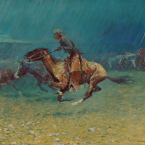 The Stampede Painting by Frederic Remington Reproduction