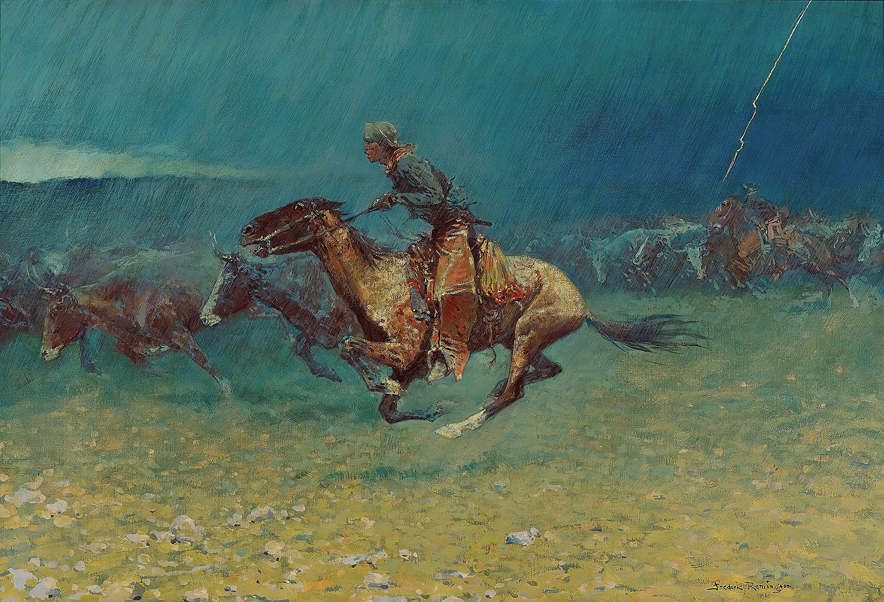 The Stampede Painting by Frederic Remington Reproduction