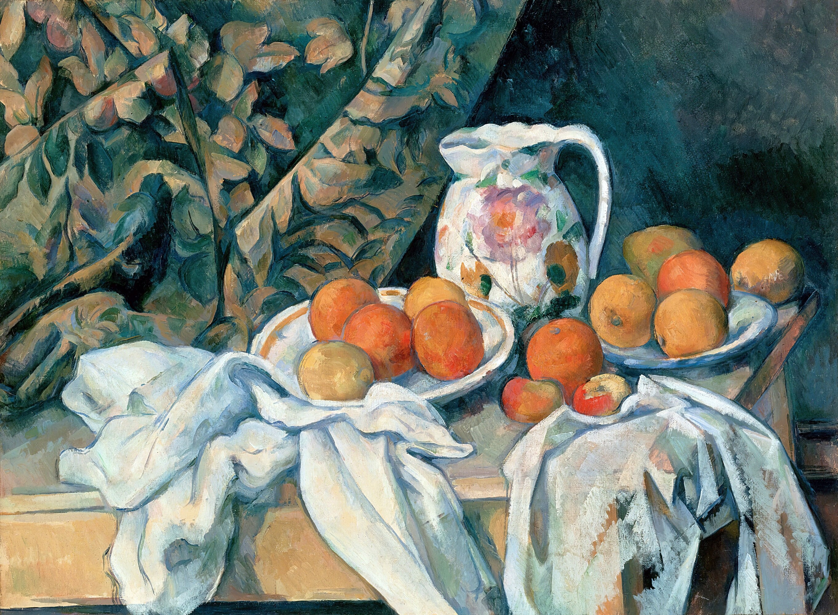 Still Life with a Curtain Painting by Paul Cezanne Reproduction
