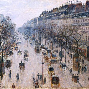 The Boulevard Montmartre on a Winter Morning Paris Painting by Camille Pissaro Reproduction
