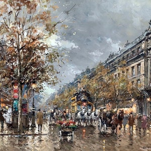 Les Grands Boulevards et Theatre du Vaudeville Painting by Antoine Blanchard Reproduction