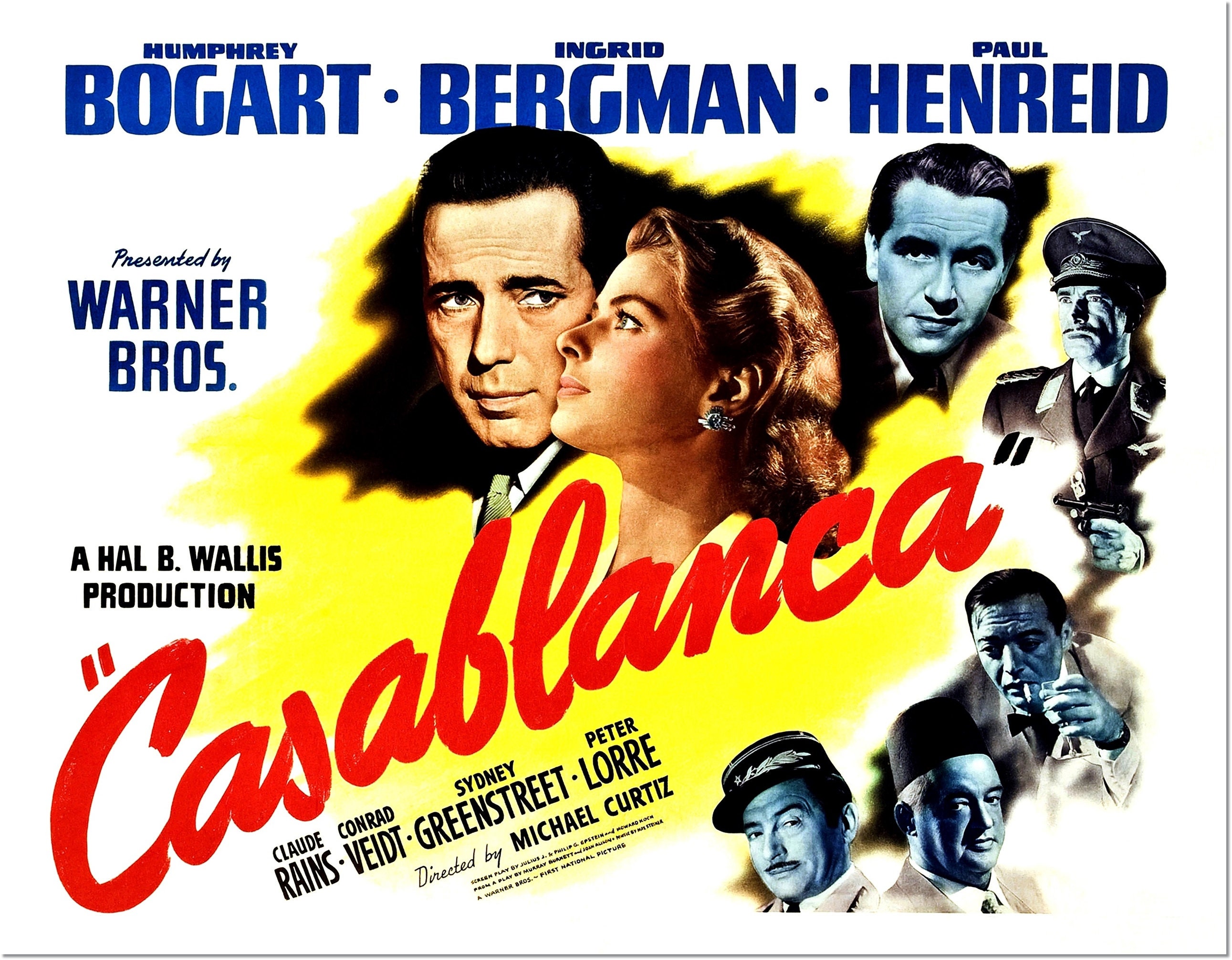 Wall Art Home Decor Classic Movie Poster Ingrid Bergman Cinema Cassic Casablanca Movie Poster Humphrey Bogart