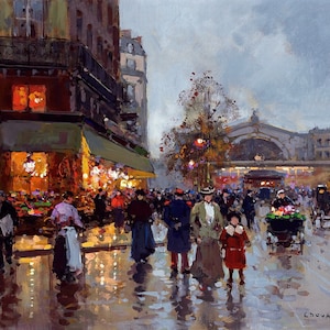 Paris Street Scene Painting by Edouard Leon Cortes Reproduction