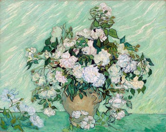 フィンセント・ファン・ゴッホ：静物画 - ピンクのバラが入った花瓶