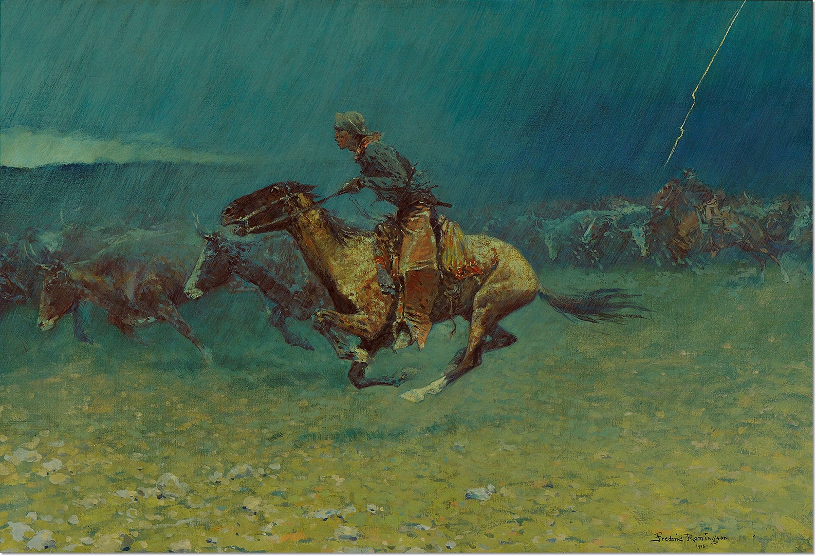Stretched Canvas The Stampede Painting by Frederic Remington Etsy