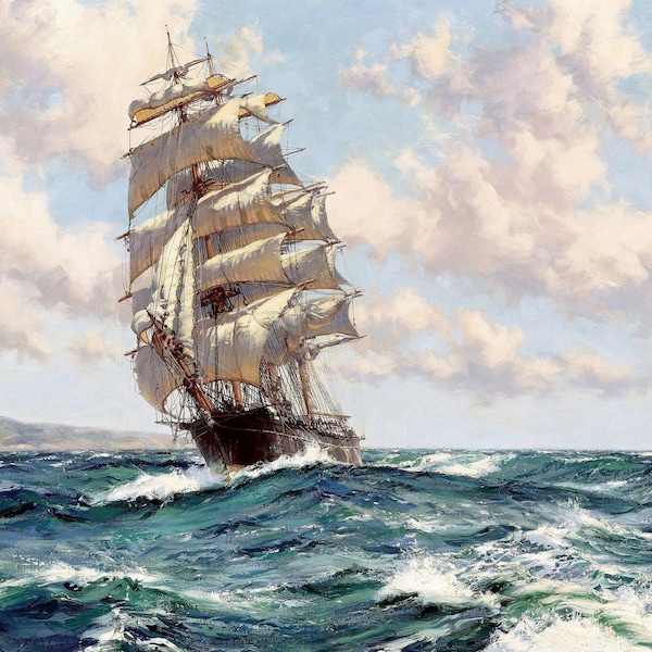 Land Ho! Das Clipper Schiff Nordamerika Gemälde von Montague Dawson Reproduktion