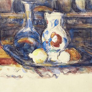 Bottle, Carafe, Jug and Lemons Painting by Paul Cezanne Reproduction