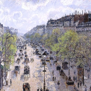 Boulevard Montmartre Spring, Paris Painting by Camille Pissaro Reproduction