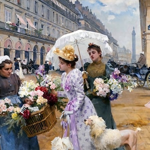 The Flower Market, Rivoli Street, Paris Painting by Louis De Schryver Reproduction