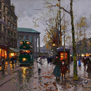 Boulevard De La Madeleine, Paris Painting by Edouard Leon Cortes Reproduction