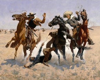 Reproducción de la pintura «Frederic Remington ayudando a un camarada» (Giclée, lienzo, papel, tensado)