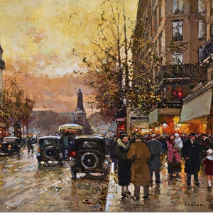 Stretched Canvas - The Republic Square, Paris Painting by Edouard Leon Cortes - Street Scenes Reproduction Giclee