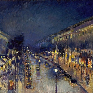 The Boulevard Montmartre Night, Paris Painting by Camille Pissarro Reproduction