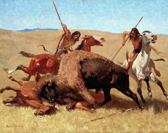 Frederic Remington Buffalo Hunt Painting Reproduction – Giclée Canvas/Paper/Stretched