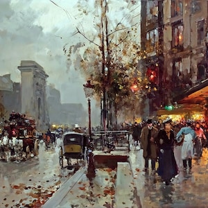 Boulevard de Bonne Nouvelle with Porte Saint-Denis, Paris Painting by Edouard Leon Cortes Reproduction