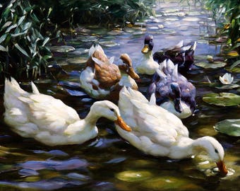 Pintura de cinco patos de Alexander Max Koester Reproducción impresa de arte