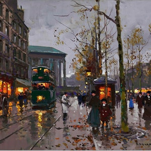 Stretched Canvas - Boulevard De La Madeleine, Paris Painting by Edouard Leon Cortes - Street Scenes Reproduction Giclee