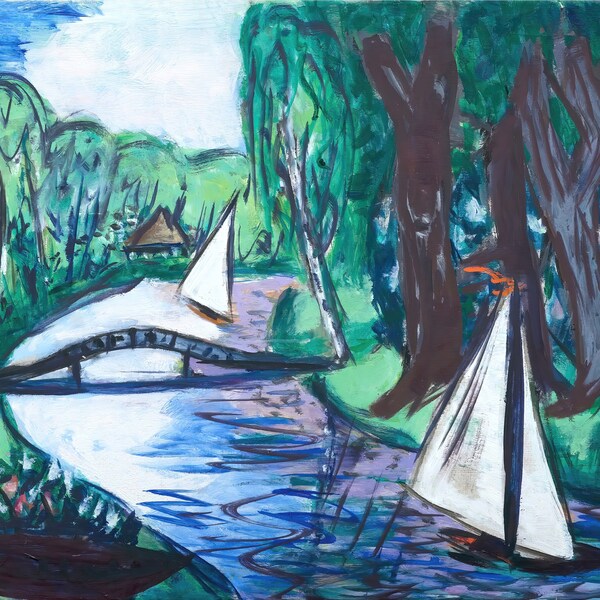 Waldgracht mit Segeln Painting by Max Beckmann Reproduction