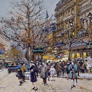 Boulevard de Bonne-Nouvelle, Paris Painting by Eugene Galien-Laloue Reproduction