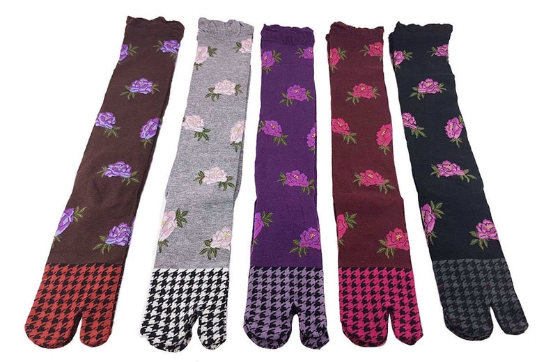 Women's Floral Tabi Socks 50cm Long Knee High Geta Geisha Etsy