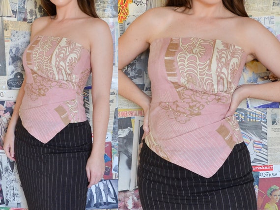 Vintage Designer 1990s 100% Linen Baby Pink Floral