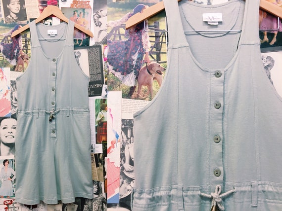 Vintage 1980s Mint Green Racerback Overalls
