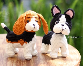 かぎ針編みフレンチブルドッグの編み図：あみぐるみ子犬 - ペッパー