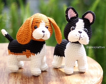 Frenchie & Beagle Amigurumi Crochet Pattern PDF. Puppy Dog Crochet Amigurumi Patterns. Crochet Lover. Instant Download.