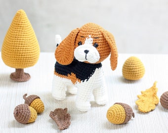 Padrão de cachorro amigurumi de crochê Beagle em PDF. Tony, o Beagle. Download instantâneo.