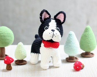 かぎ針編みフレンチブルドッグの編み図：あみぐるみ子犬 - ペッパー