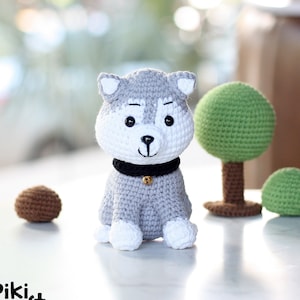 Siberian Husky Amigurumi Crochet Pattern PDF. Jerry the Puppy SittingDog Crochet. Stuffed animal DIY gift.