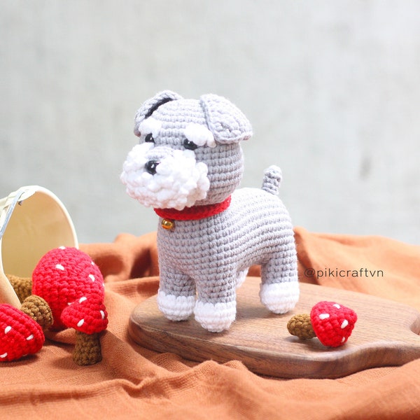 Charlie le schnauzer miniature Amigurumi modèle au crochet PDF. Modèles amigurumi au crochet pour chiots et chiens.