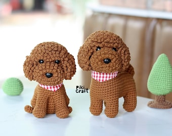 Patron de chien Amigurumi 2 en 1 PDF - Instructions multilingues (en, fr, de, es). Lucas et Fluffy Puppy, modèle assis et debout