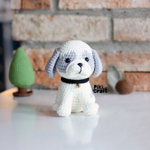 Amigurumi Crochet Dog Pattern PDF. Bentley the Shih Tzu puppy sitting. Puppy Dog Crochet Amigurumi Patterns.