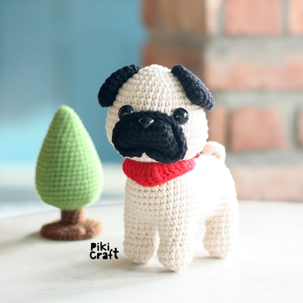 Peanut the Pug Amigurumi Crochet Dog Pattern PDF. Puppy Dog Crochet Amigurumi Patterns.